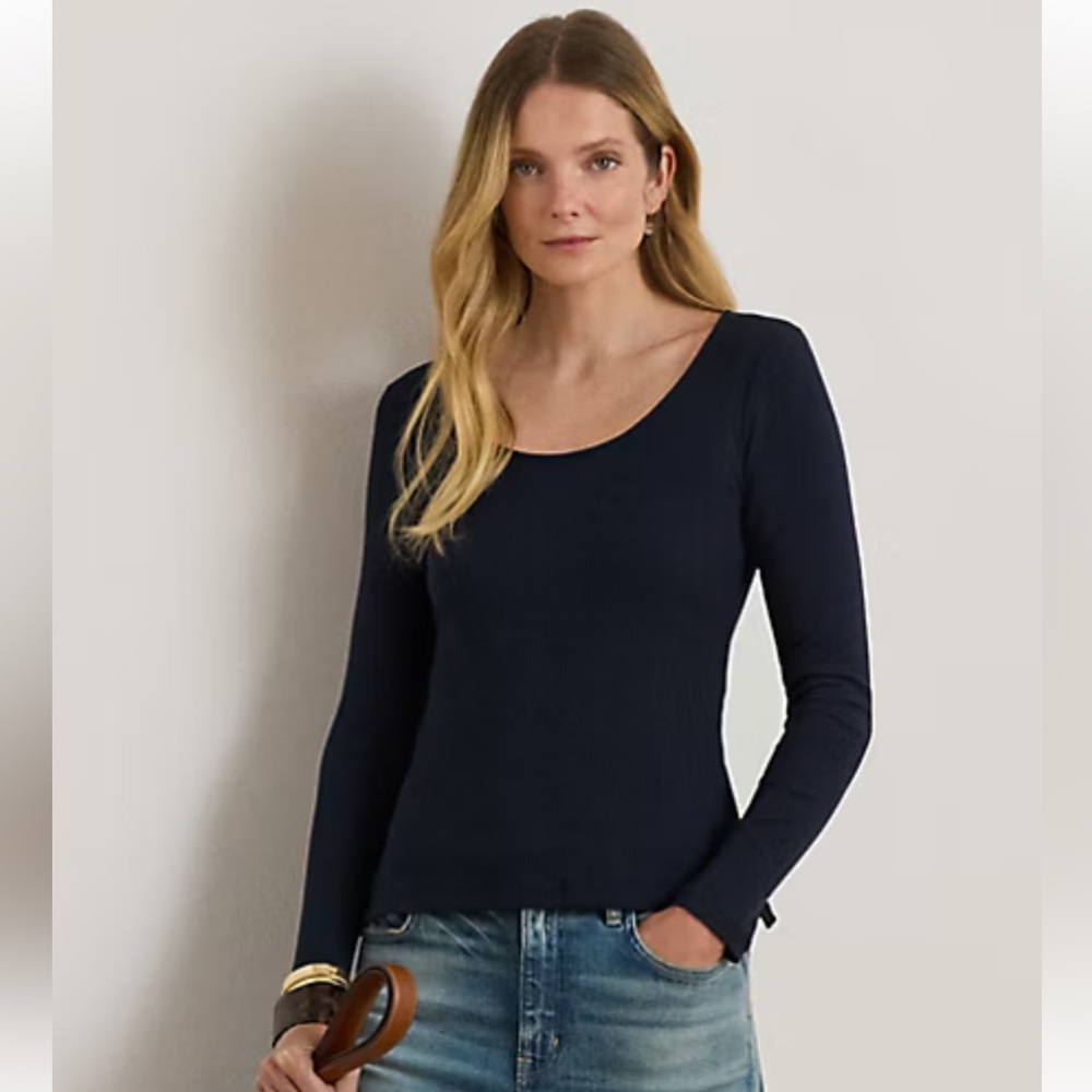 Lauren Ralph Lauren ribbed scoopneck top